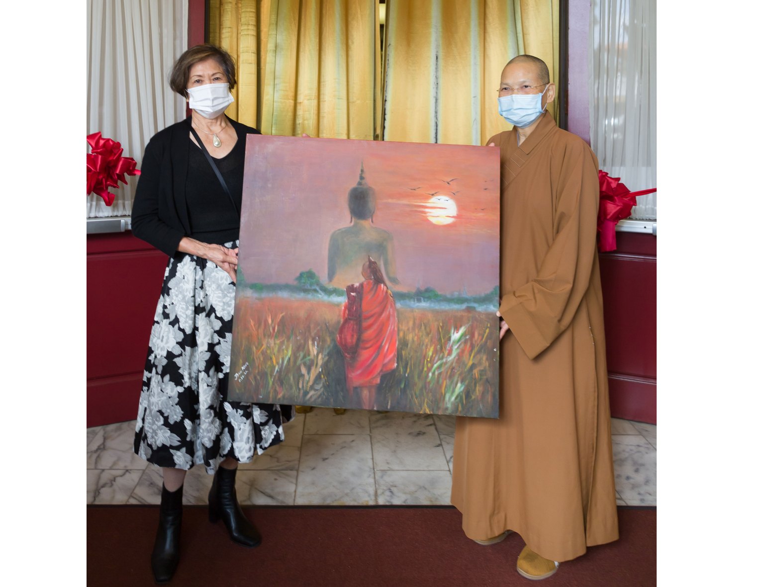 耿珍贈一幅其作品油畫「修行者」給予西來寺以表其謝意