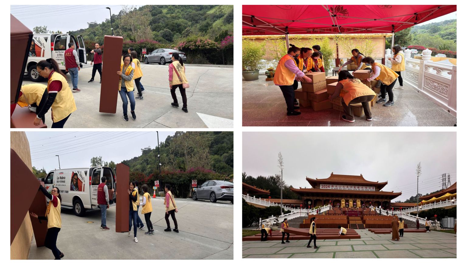 幫助搬拜墊，擺放拜墊等