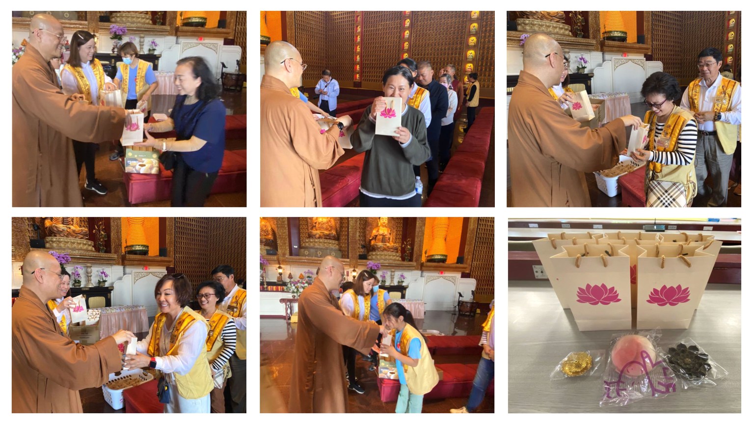 ： 分會為迎合佛誕節特準備蓮花香座和壽桃包，與會員家人結緣，歡喜祥和過佛誕