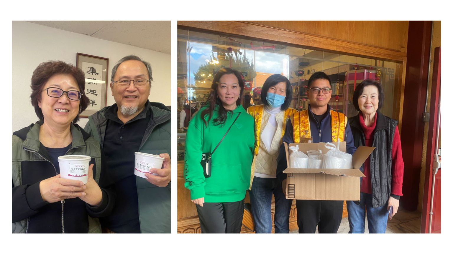 副會長路成偉和分會委員領粥，送粥給會員傳遞暖意，分享佛陀成道日的喜悅。（右二路成偉）