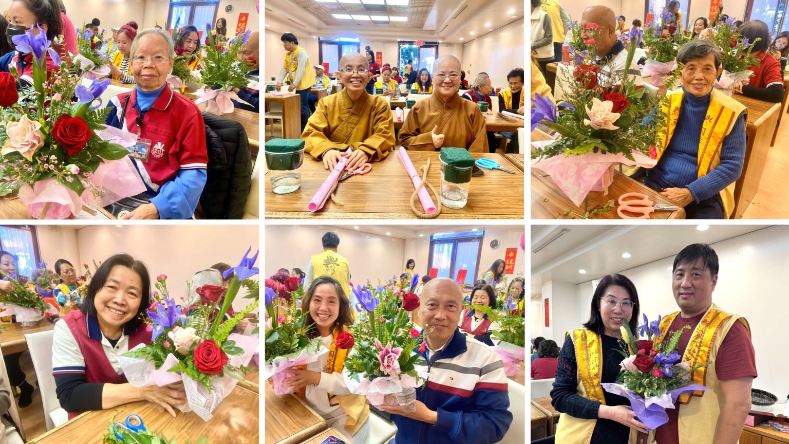 會員在插花過程中，學習專注當下，並分享心得，展示各自的作品，在活動中增進友情。