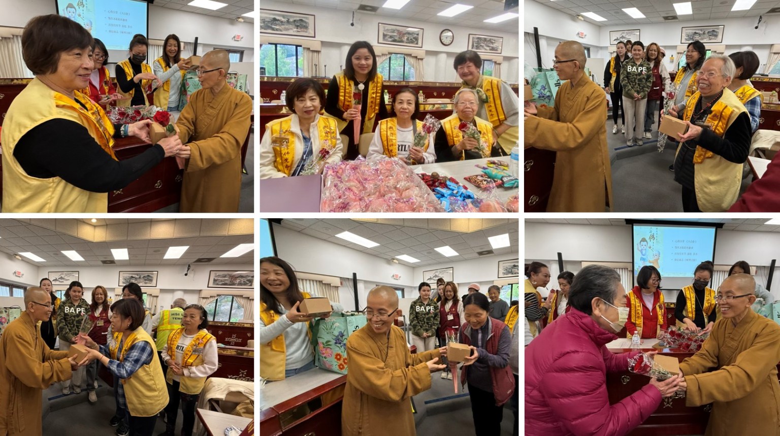 覺妙法師親手將佛誕壽包送給會員，大人和孩子們臉上都展露出燦爛的笑容，這場結合祈福、互動與慶祝的活動，不僅讓長者們，中青年，少年在身心靈各方面都獲得充實，更共同營造出一場感恩與歡喜交織的節慶饗宴。