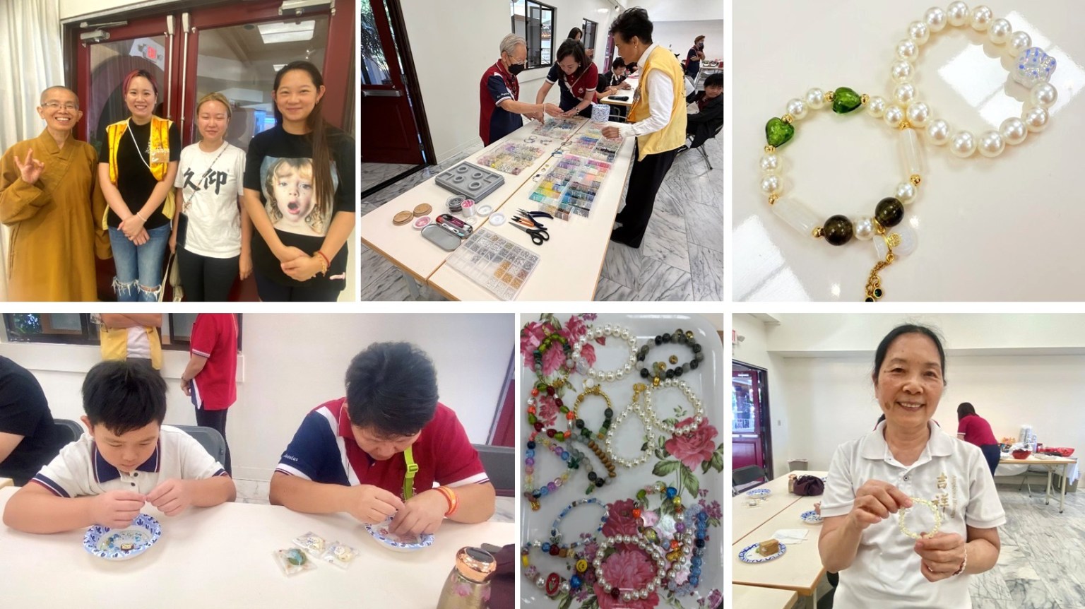 感謝會員蓓兒的帶領，為大家詳細講解打香篆的由來和意義，同時教大家如何串念珠，會員籍此有機會體驗香道和手作。 （左上圖，左二是蓓兒）
