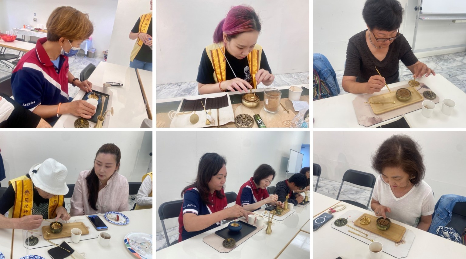 佛光人歡喜雲集，在香氣氤氳中體驗香道藝術，藉由打香篆，沉澱身心、體悟佛門禮儀之美。