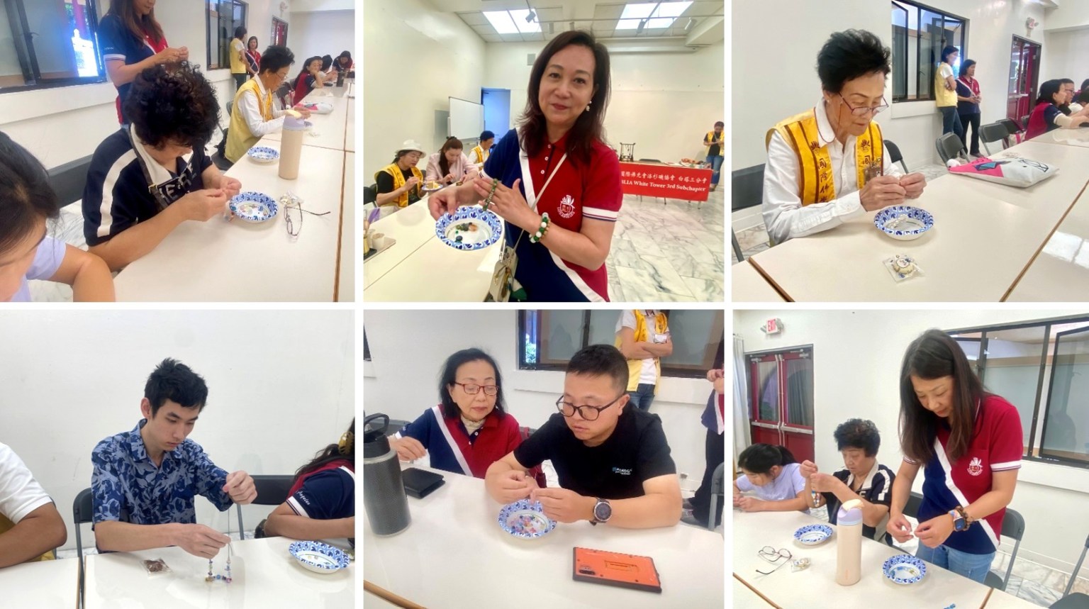 在「串手珠」環節，會員們靜心挑選珠子，將一顆顆珠子穿線成串，這些手珠不僅是修持禪定與慈悲的象徵，更將在年底探訪老人院時，作為結緣品贈與長者。