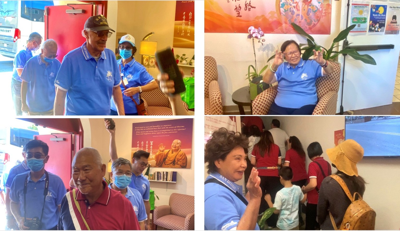 抵達西方寺，伴隨著〈歡迎歌〉，聖地牙哥佛光人以誠摯歌聲迎接遠道而來的佛光家人。