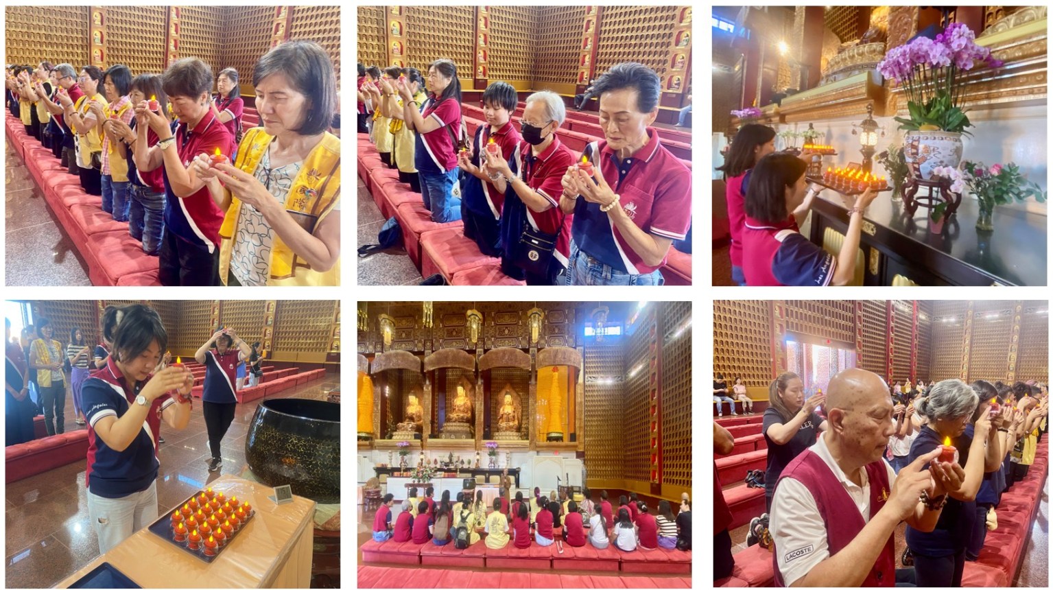 覺妙法師帶領大眾恭讀〈獻燈祈願文〉後，大家依序獻燈，燭光與佛光交相輝映，象徵心燈同明。