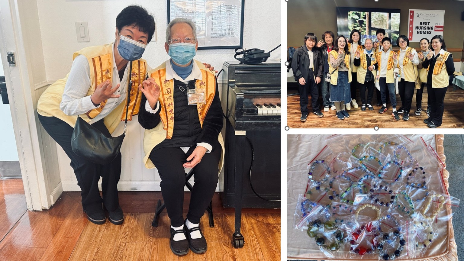 白塔三分會在今年8月的分會活動中,會員串手珠,為這次探訪老人院準備的結緣品。分會的宋賀懷文,更是又再手工製作了100串,給人歡喜。