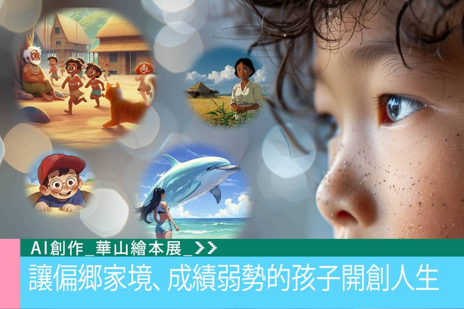 李濤居士很精彩的運用圖片，一禎禎的真實的誠懇的講述用AI的方式來教育孩子們-  讓偏鄉家境成績弱勢的孩子，看見希望開創人生 -  AI創作-華山繪本展