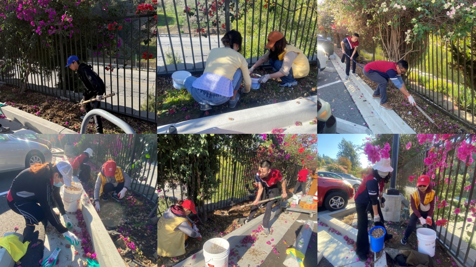 大人小孩皆發心投入,在斜坡花園撿拾「寶石」、平整花園過道。