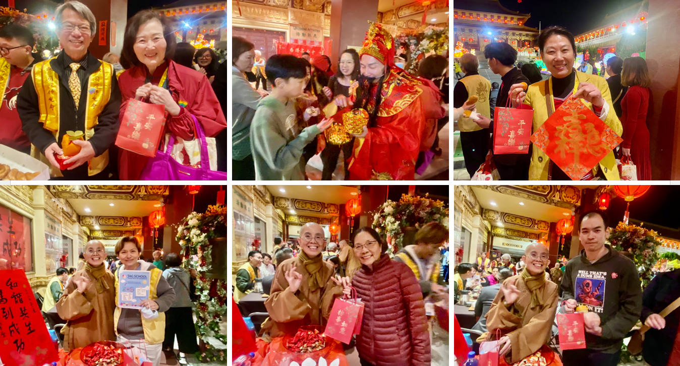 覺秒法師親自將結緣品發到每個人的手中，祝福會員和家人新的一年勇於發心、精進向前，馬到成功。