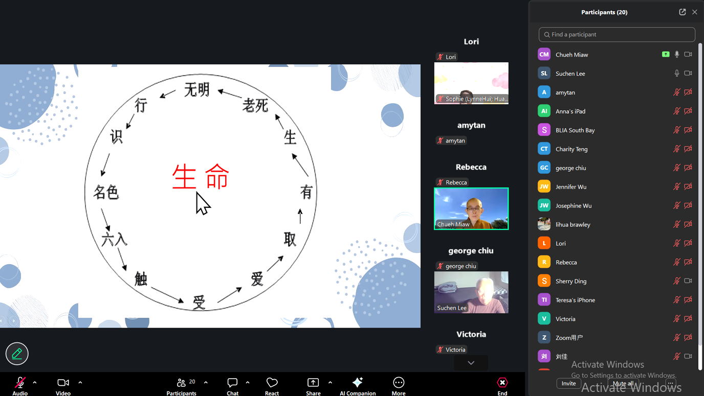 「什麼是生命」覺妙法師拋出問題，大家互相分享對生命的認識。