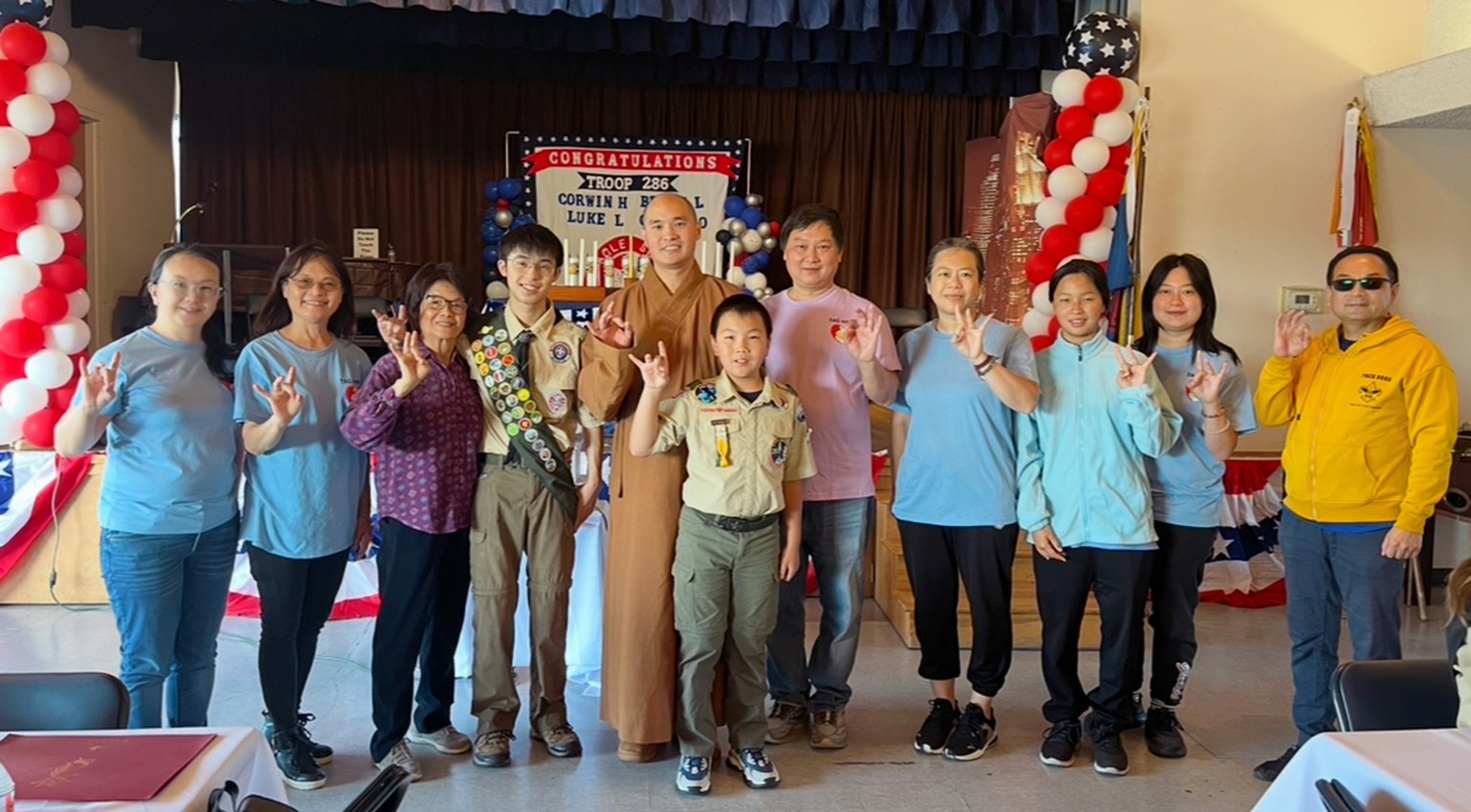 慧澄法師帶領三好學園師生、家長及童軍共11人，前往Sage Granada Park Methodist Church，參加Brian Lo鷹級童軍（Eagle Scout）榮譽獎典禮。