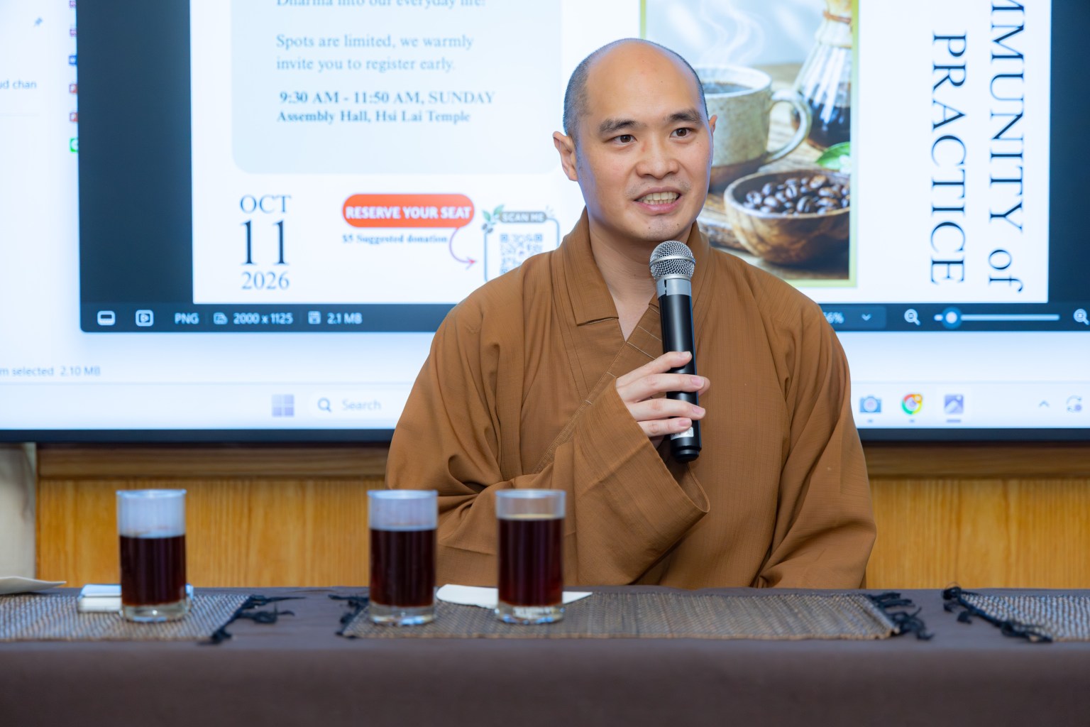佛光山西來寺10月11日舉辦「Community of Practice：Coffee Meditation – Brewing Mindfulness」咖啡禪體驗活動，由西來寺社教本土組慧澄法師帶領。